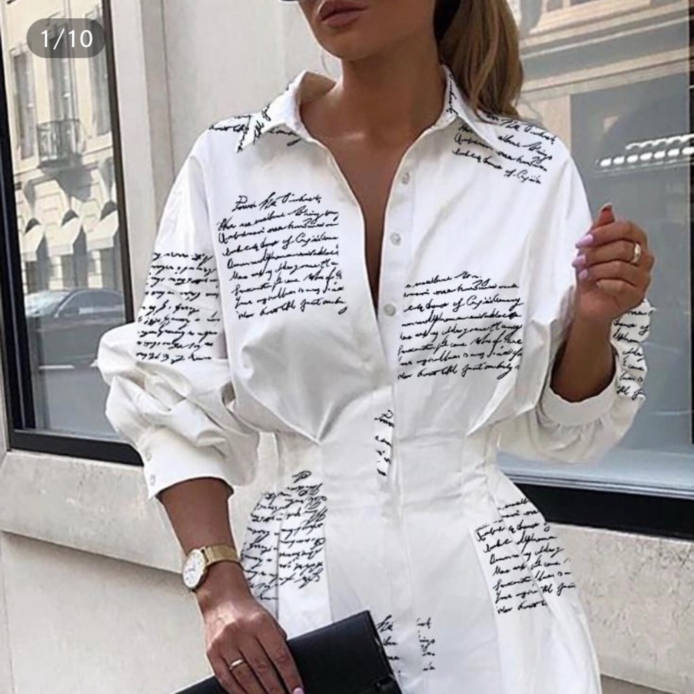 Letter Print Tight Waist Shirt Dress